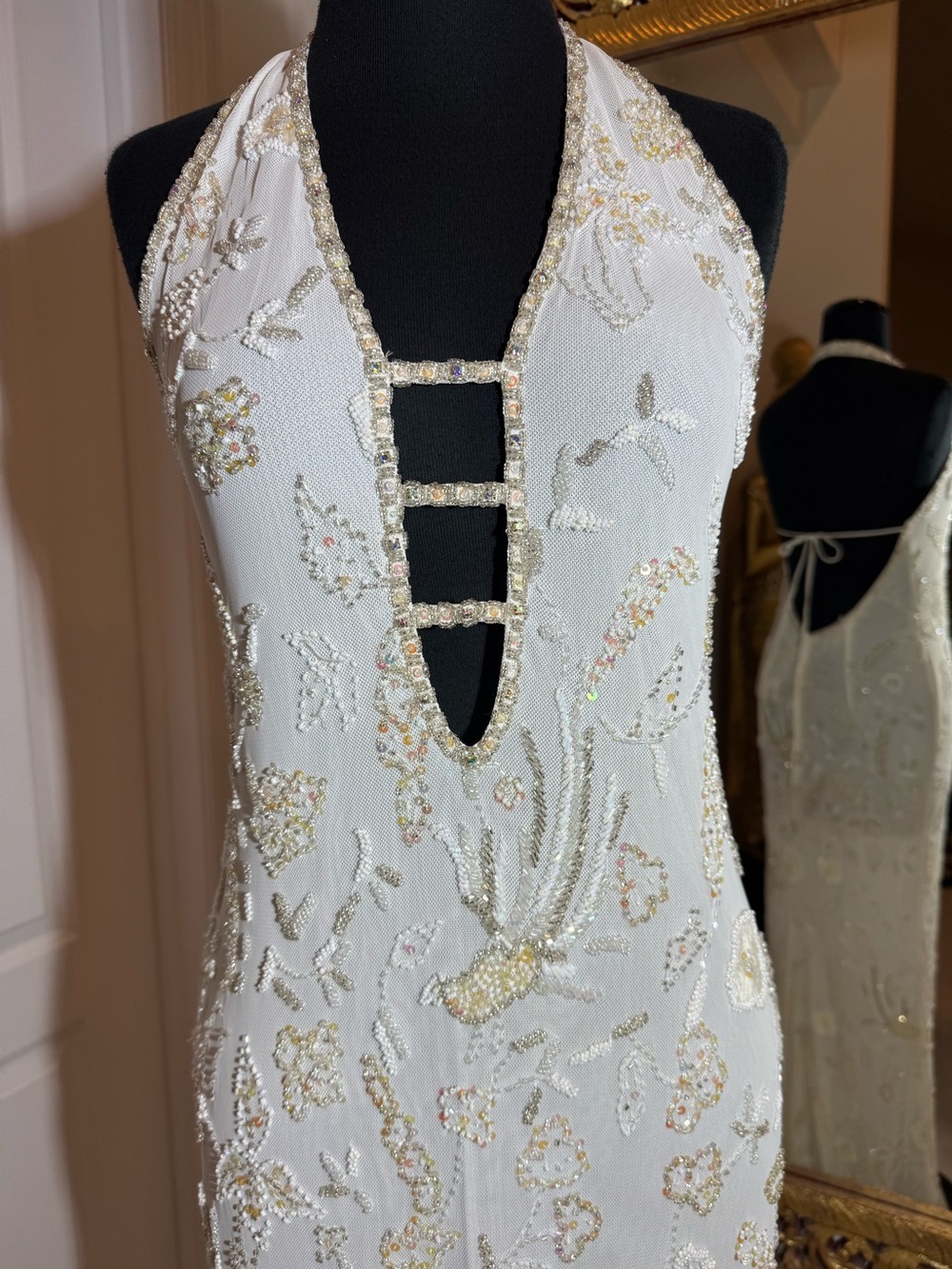 Ivory Halter hand beaded, and embroidered Attitudes by Debra Gown. STUNNING!! - Picture 8 of 14